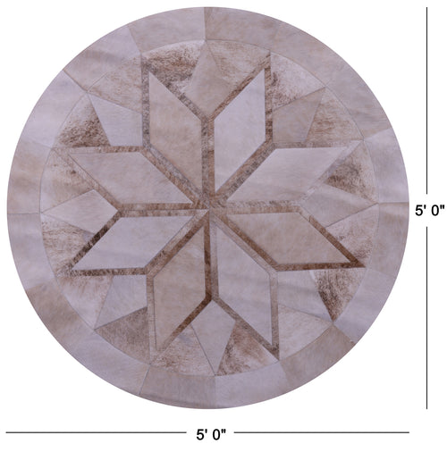 Brown Round Patchwork Natural Cowhide Rug - 5' 0