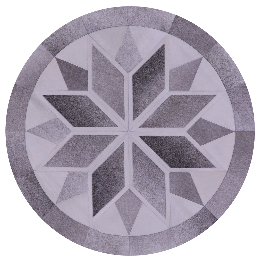 Grey & White Round Patchwork Natural Cowhide Rug - 5' 0" x 5' 0"