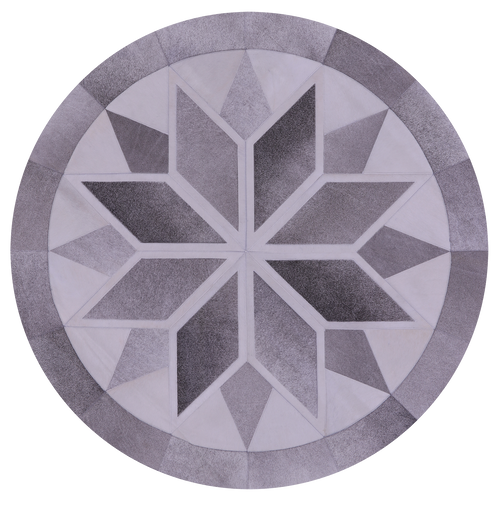 Grey & White Round Patchwork Natural Cowhide Rug - 5' 0
