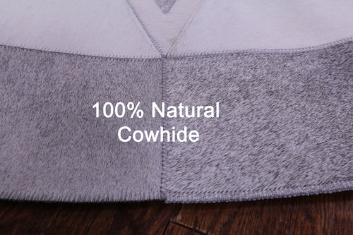 Grey & White Round Patchwork Natural Cowhide Rug - 5' 0