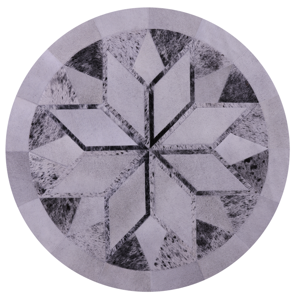 Black Salt & Pepper Round Patchwork Natural Cowhide Rug - 5' 0" x 5' 0"