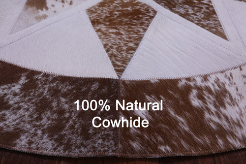 Brown Salt & Pepper Round Patchwork Natural Cowhide Rug - 5' 0