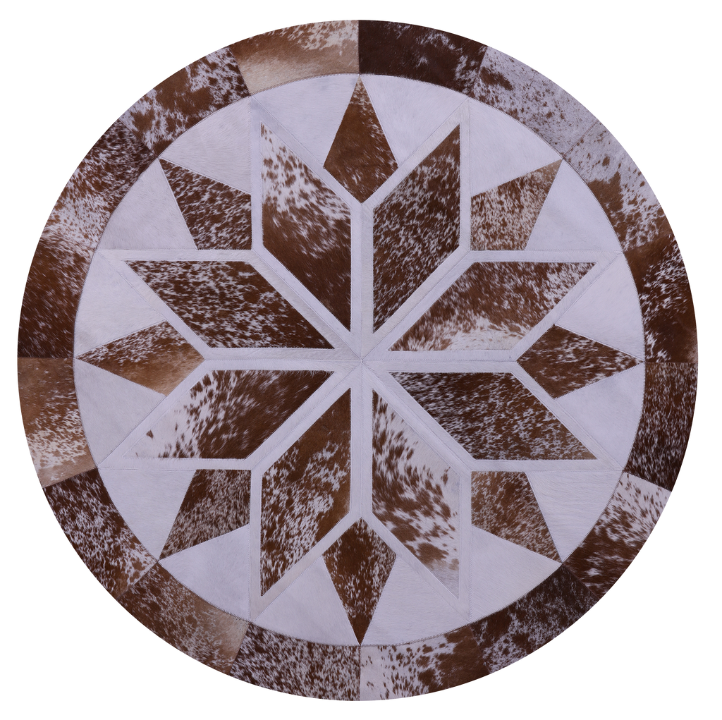Brown Salt & Pepper Round Patchwork Natural Cowhide Rug - 5' 0" x 5' 0"