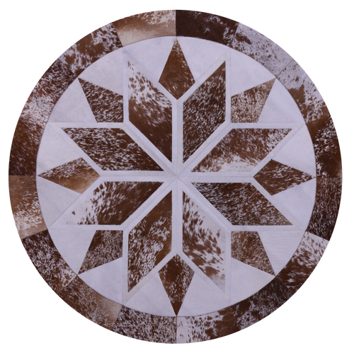 Brown Salt & Pepper Round Patchwork Natural Cowhide Rug - 5' 0