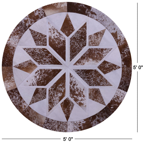 Brown Salt & Pepper Round Patchwork Natural Cowhide Rug - 5' 0
