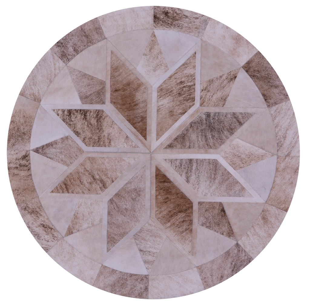 Brown Round Patchwork Natural Cowhide Rug - 5' 0" x 5' 0"