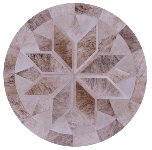 Brown Round Patchwork Natural Cowhide Rug - 5' 0