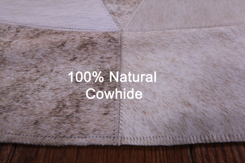 Brown Round Patchwork Natural Cowhide Rug - 5' 0