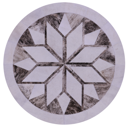 Brown & White Round Patchwork Natural Cowhide Rug - 5' 0