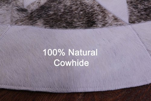 Brown & White Round Patchwork Natural Cowhide Rug - 5' 0