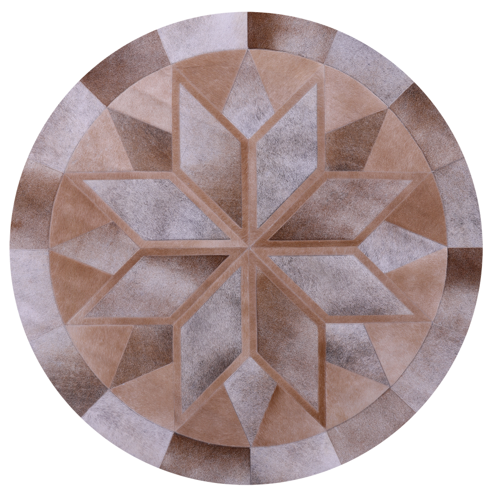 Brown Round Patchwork Natural Cowhide Rug - 5' 0" x 5' 0"