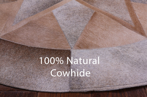 Brown Round Patchwork Natural Cowhide Rug - 5' 0