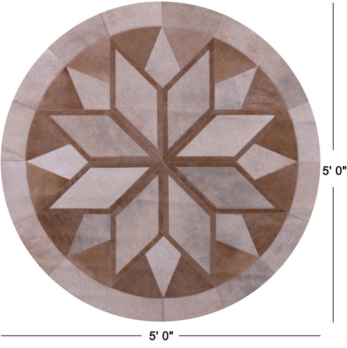 Brown Round Patchwork Natural Cowhide Rug - 5' 0