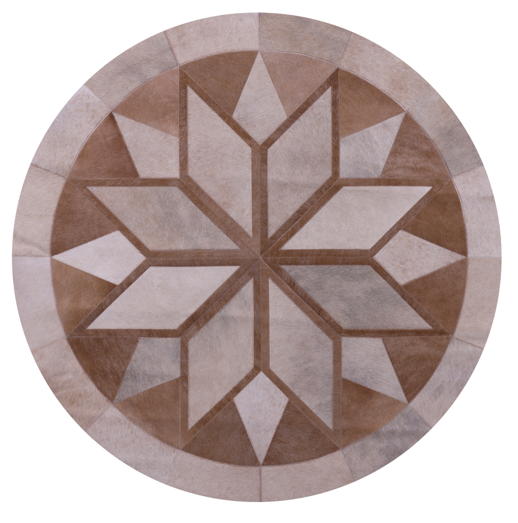 Brown Round Patchwork Natural Cowhide Rug - 5' 0" x 5' 0"