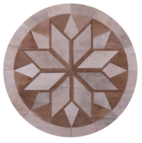Brown Round Patchwork Natural Cowhide Rug - 5' 0