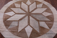 Thumbnail for Brown Round Patchwork Natural Cowhide Rug - 5' 0