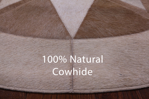 Brown Round Patchwork Natural Cowhide Rug - 5' 0