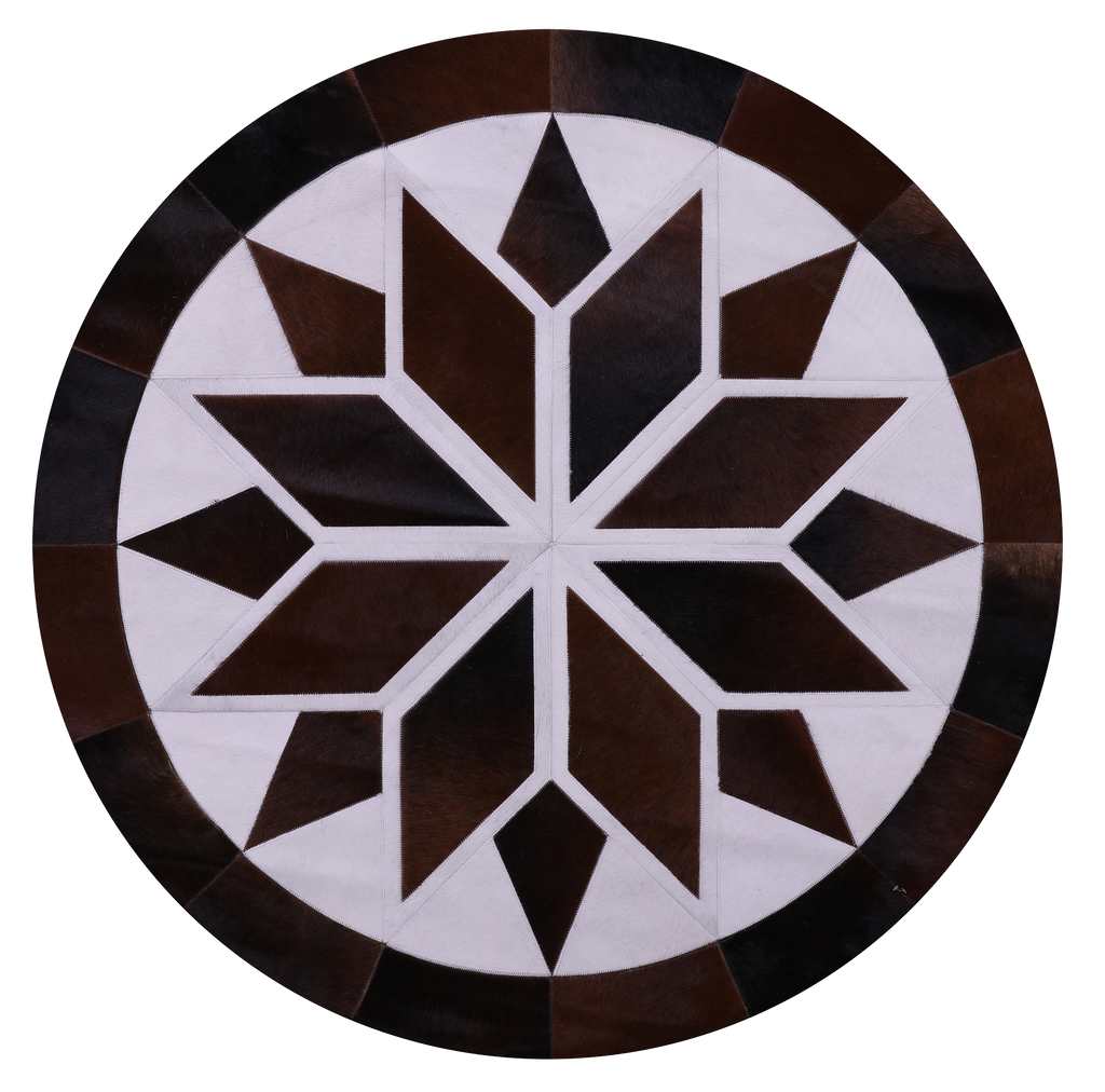 Brown & White Round Patchwork Natural Cowhide Rug - 5' 0" x 5' 0"