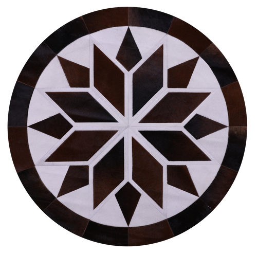 Brown & White Round Patchwork Natural Cowhide Rug - 5' 0