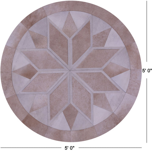 Brown Round Patchwork Natural Cowhide Rug - 5' 0