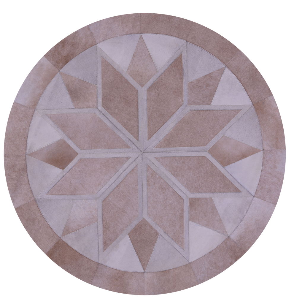 Brown Round Patchwork Natural Cowhide Rug - 5' 0" x 5' 0"