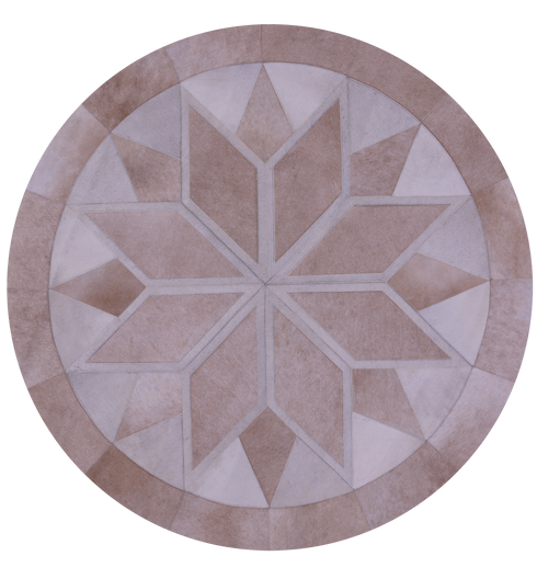 Brown Round Patchwork Natural Cowhide Rug - 5' 0