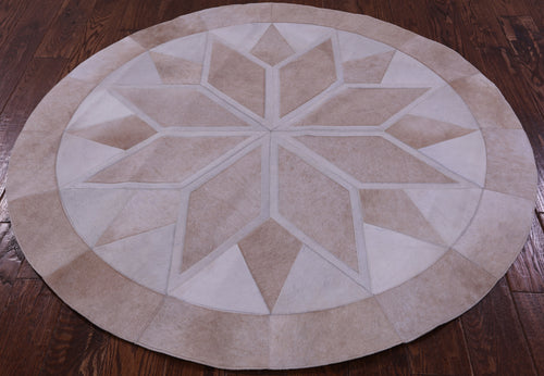 Brown Round Patchwork Natural Cowhide Rug - 5' 0