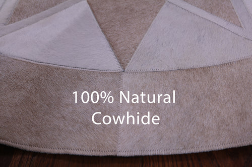 Brown Round Patchwork Natural Cowhide Rug - 5' 0