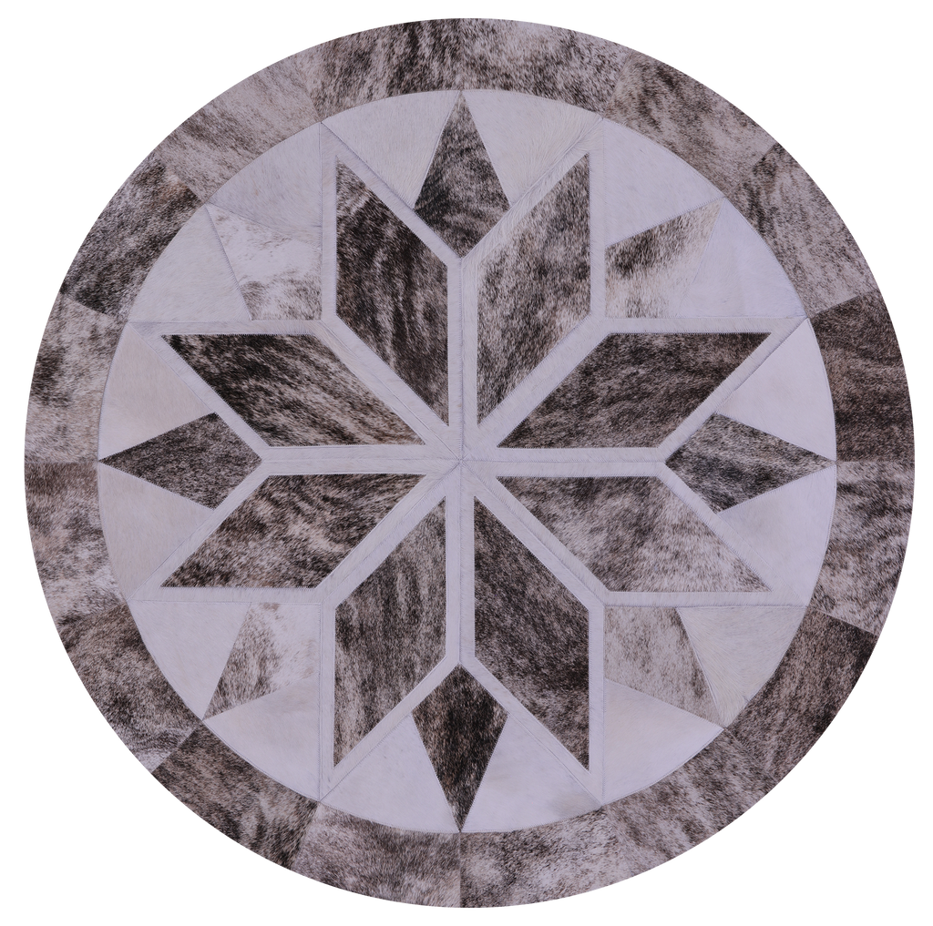 Brindle Round Patchwork Natural Cowhide Rug - 5' 0" x 5' 0"
