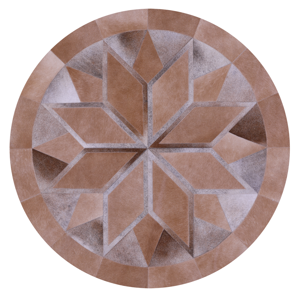Brown Round Patchwork Natural Cowhide Rug - 5' 0" x 5' 0"