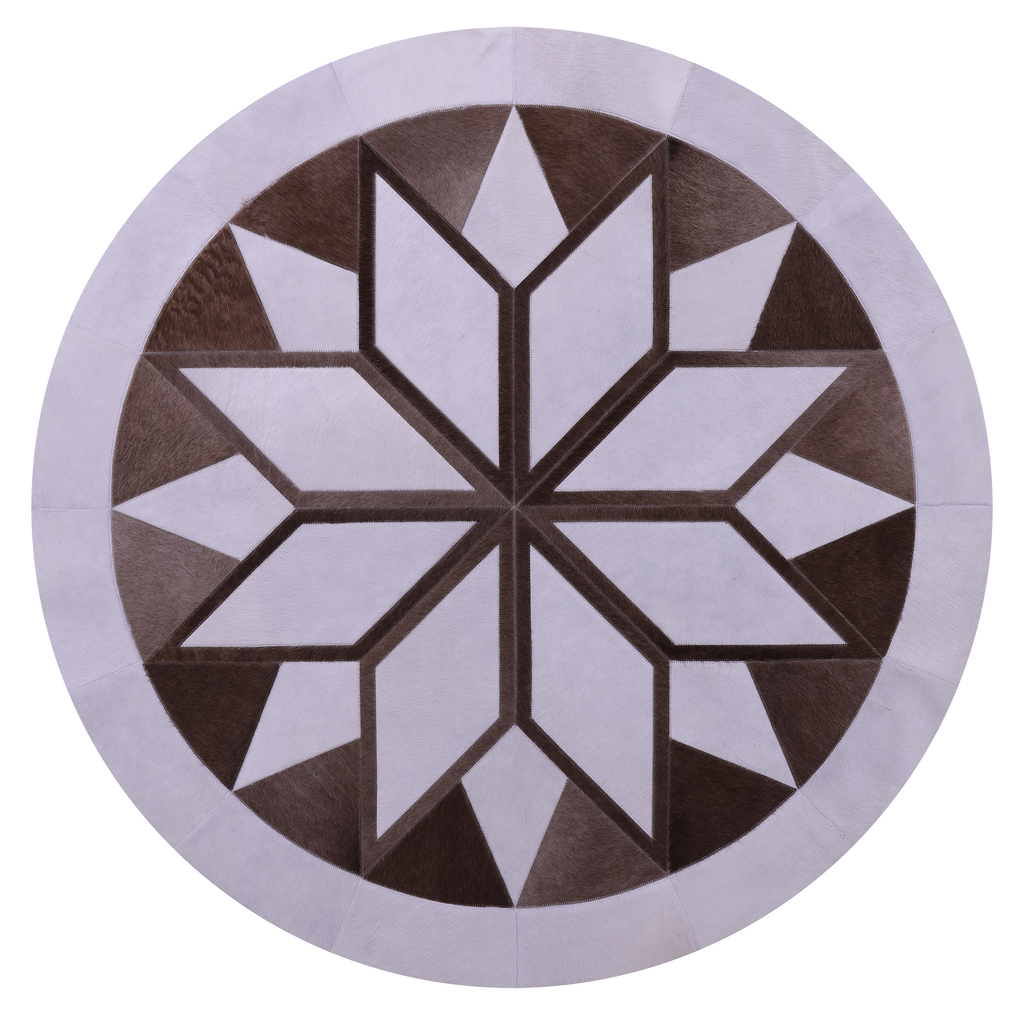 Brown & White Round Patchwork Natural Cowhide Rug - 5' 0" x 5' 0"