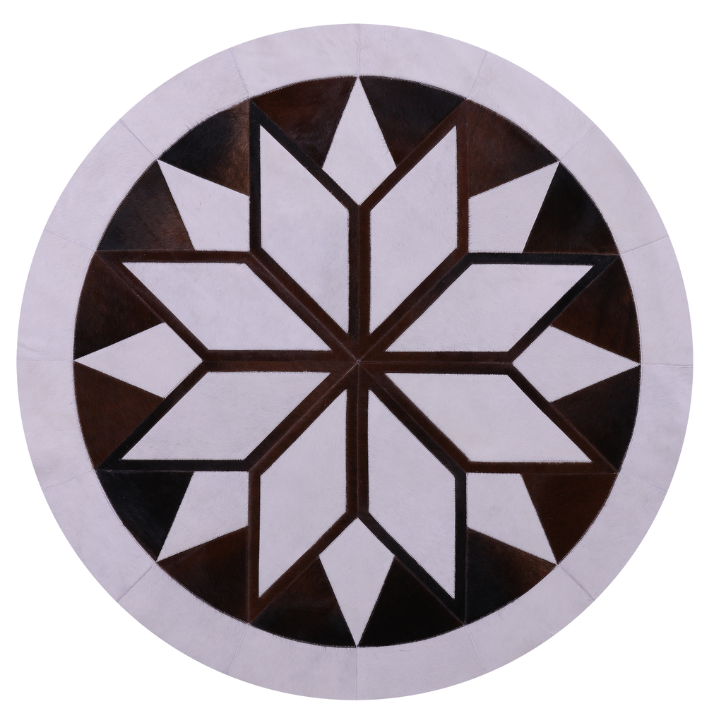 Brown & White Round Patchwork Natural Cowhide Rug - 5' 0" x 5' 0"