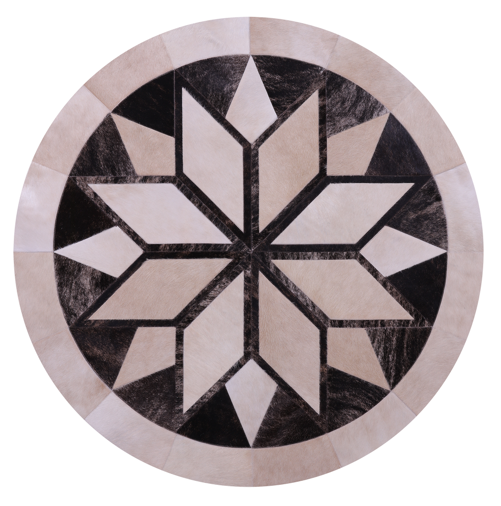 Brown Round Patchwork Natural Cowhide Rug - 5' 0" x 5' 0"