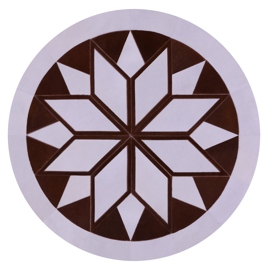 Brown & White Round Patchwork Natural Cowhide Rug - 5' 0" x 5' 0"