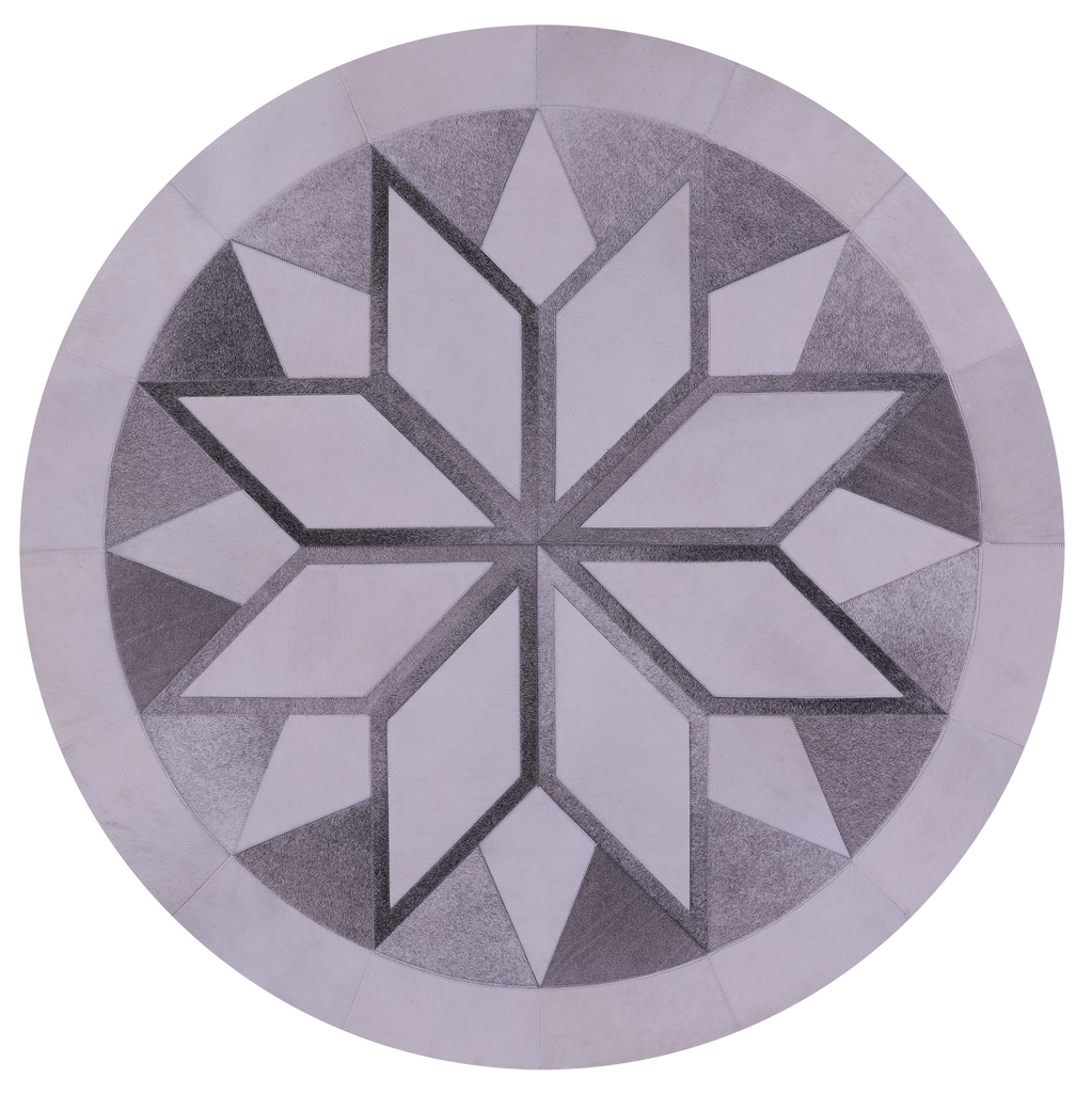 Grey & White Round Patchwork Natural Cowhide Rug - 5' 0" x 5' 0"