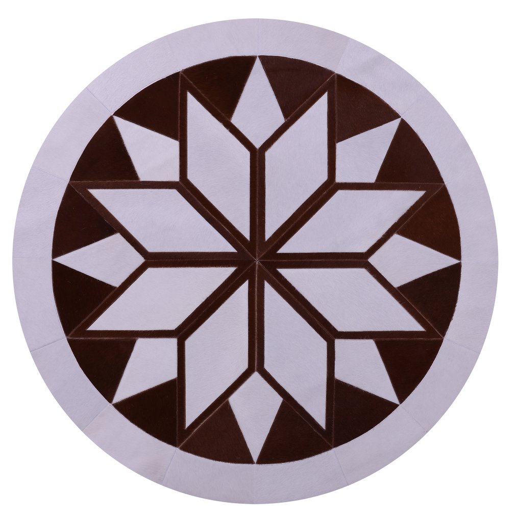 Brown & White Round Patchwork Natural Cowhide Rug - 5' 0" x 5' 0"