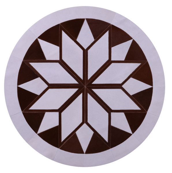 Brown & White Round Patchwork Natural Cowhide Rug - 5' 0" x 5' 0"