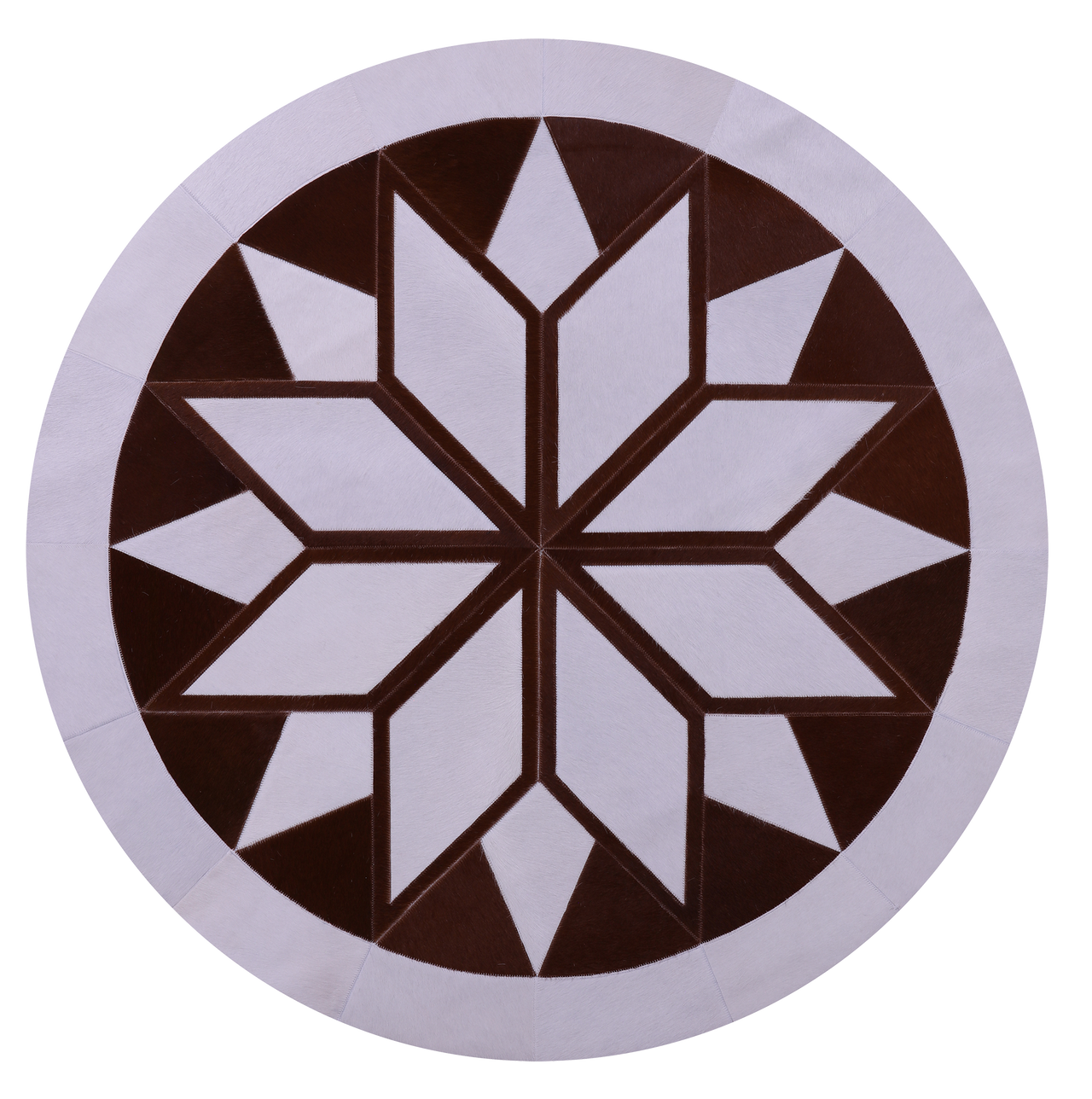 Brown & White Round Patchwork Natural Cowhide Rug - 5' 0" x 5' 0"