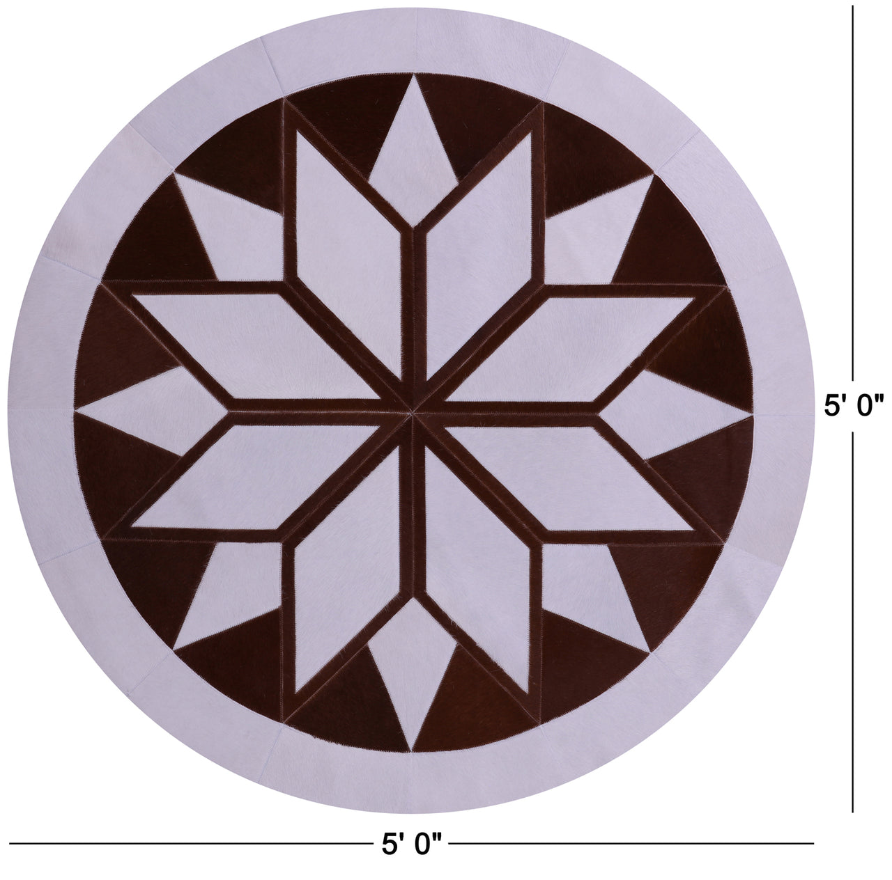 Brown & White Round Patchwork Natural Cowhide Rug - 5' 0" x 5' 0"