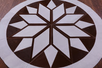 Thumbnail for Brown & White Round Patchwork Natural Cowhide Rug - 5' 0