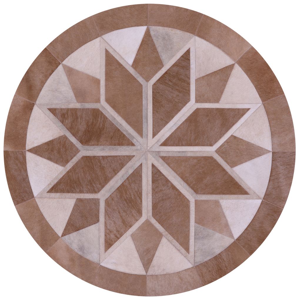 Brown Round Patchwork Natural Cowhide Rug - 5' 0" x 5' 0"