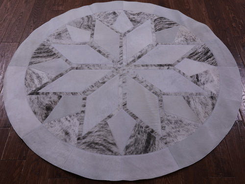Brindle Round Patchwork Natural Cowhide Rug - 5' 0