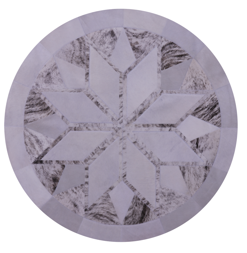 Brindle Round Patchwork Natural Cowhide Rug - 5' 0" x 5' 0"