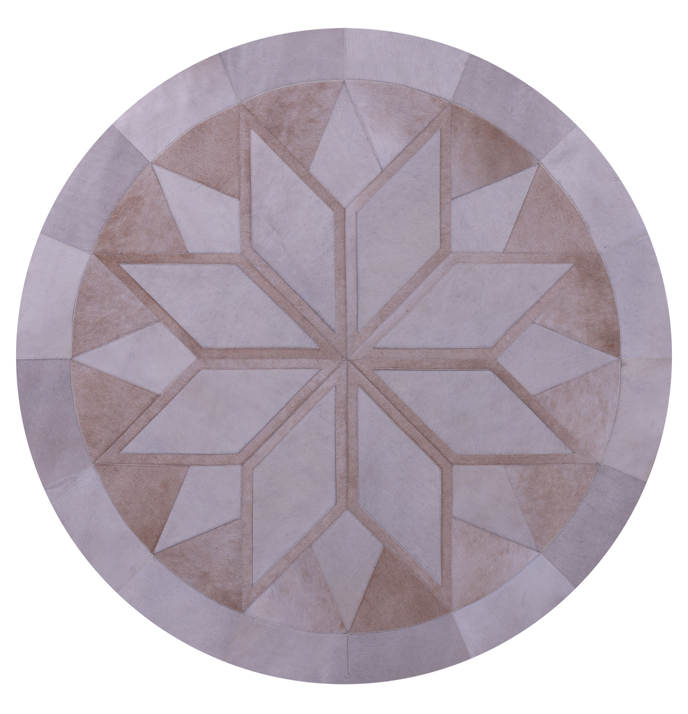 Brown Round Patchwork Natural Cowhide Rug - 5' 0" x 5' 0"