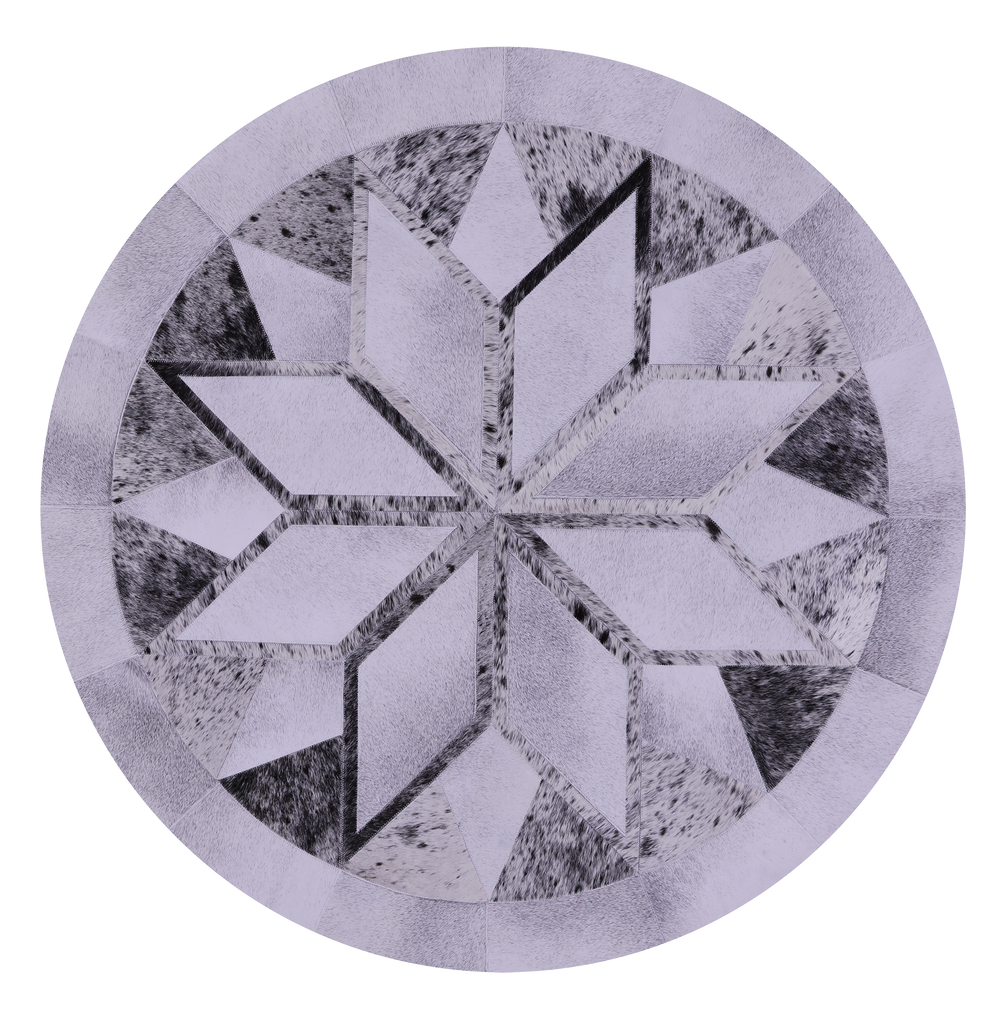 Grey Round Star Patchwork Natural Salt & Pepper Cowhide Rug - 5' 0" x 5' 0"