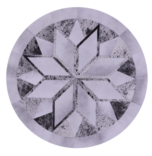Grey Round Star Patchwork Natural Salt & Pepper Cowhide Rug - 5' 0