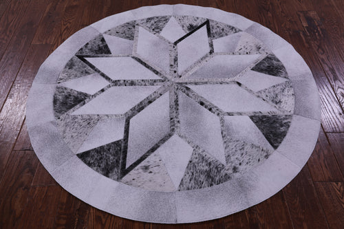Grey Round Star Patchwork Natural Salt & Pepper Cowhide Rug - 5' 0