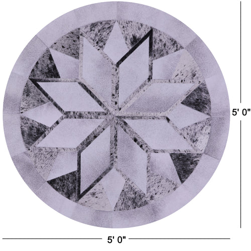 Grey Round Star Patchwork Natural Salt & Pepper Cowhide Rug - 5' 0