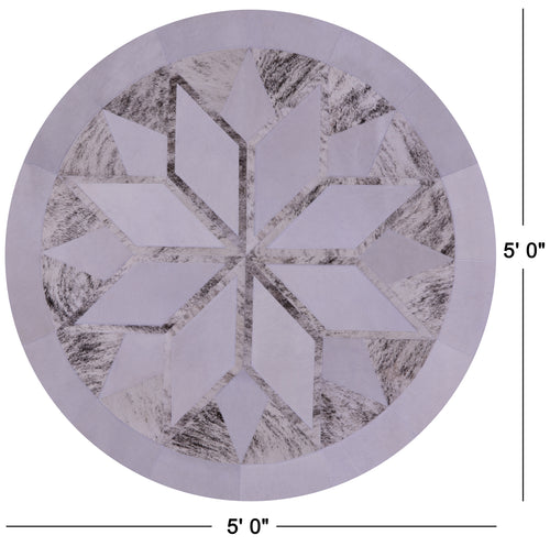 Brindle Grey Round Patchwork Natural Cowhide Rug - 5' 0