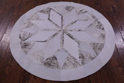 Brindle Grey Round Patchwork Natural Cowhide Rug - 5' 0